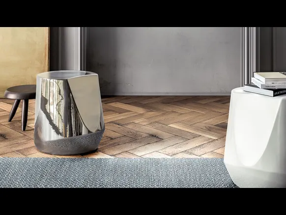 Tavolino di design Haik in ceramica ipergress con finitura metallica Argento di Pianca
