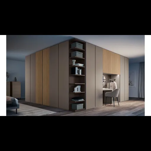 Armadio Ardecò Omega Cognac in laccato opaco e Rovere di Spagnol Mobili
