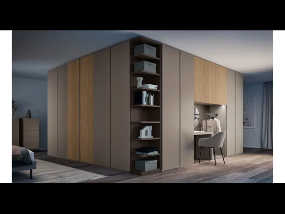 Armadio Ardecò Omega Cognac in laccato opaco e Rovere di Spagnol Mobili