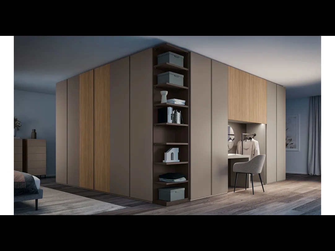 Armadio Ardecò Omega Cognac in laccato opaco e Rovere di Spagnol Mobili
