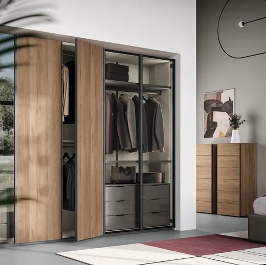 Armadio Ardecò Sestante Noce e Vetro di Spagnol Mobili