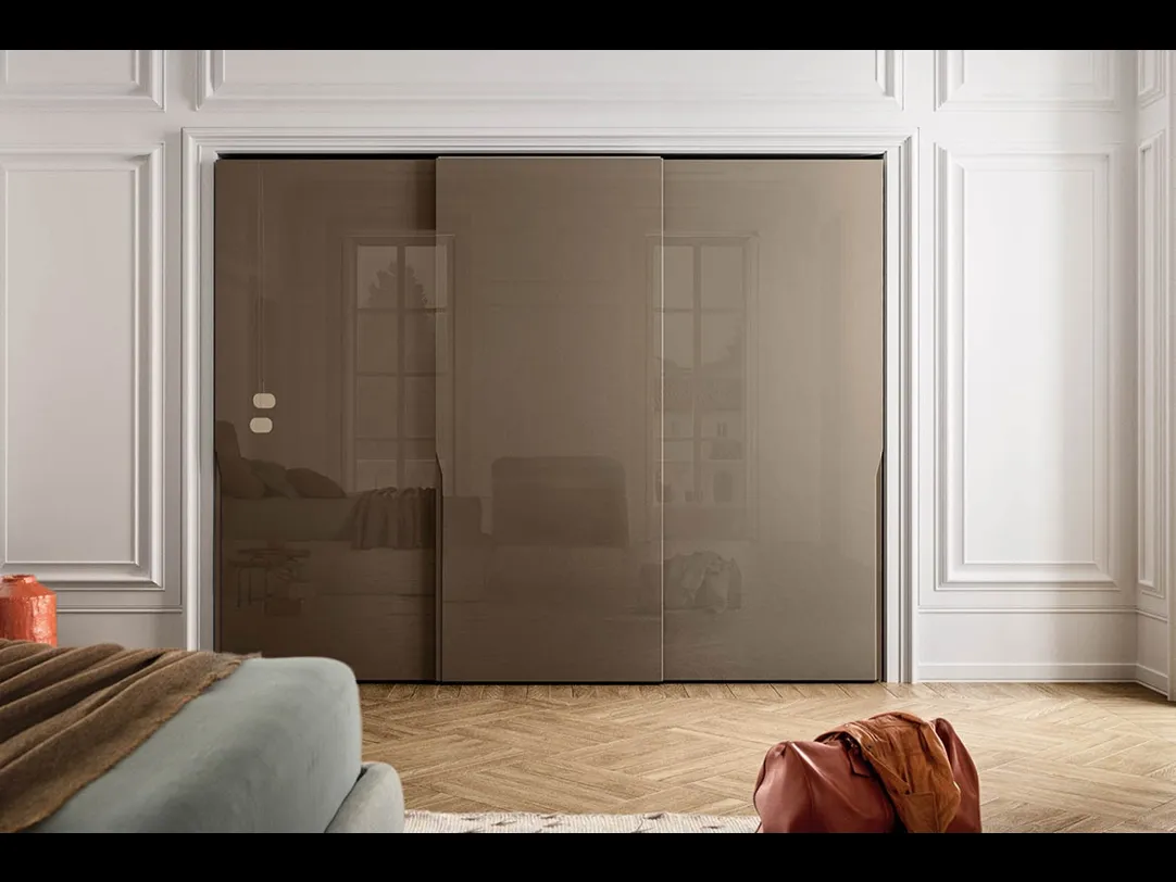 Armadio con ante scorrevoli in laccato lucido Manhattan di Pianca