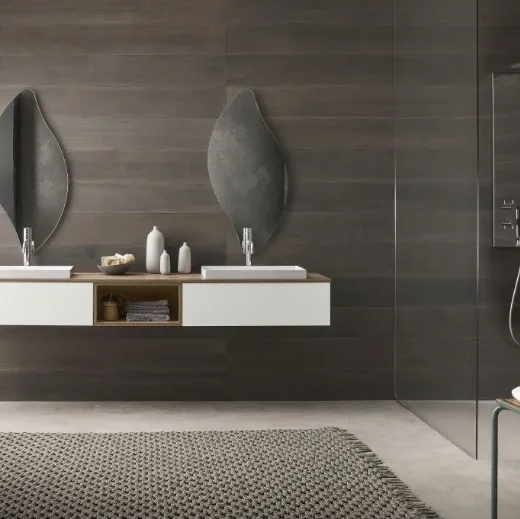 Mobile da Bagno sospeso con cassetti in laccato e top in laminato effetto legno Evo Plus 03 di Synergie