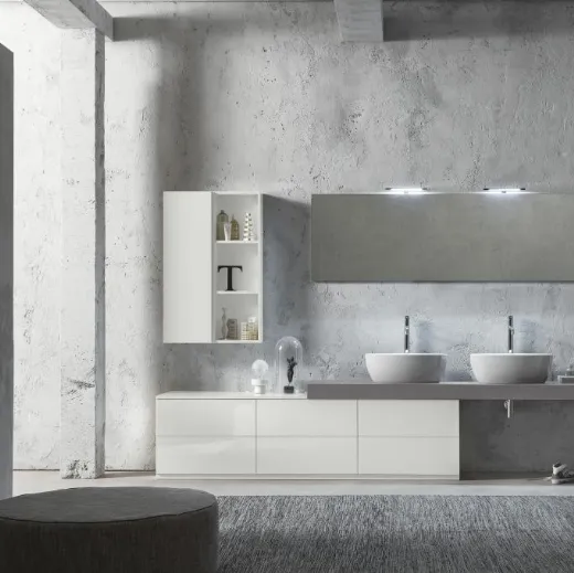 Mobile da Bagno a terra in laccato lucido e top in HPL finitura Grey Stone Evo Plus 08 di Synergie