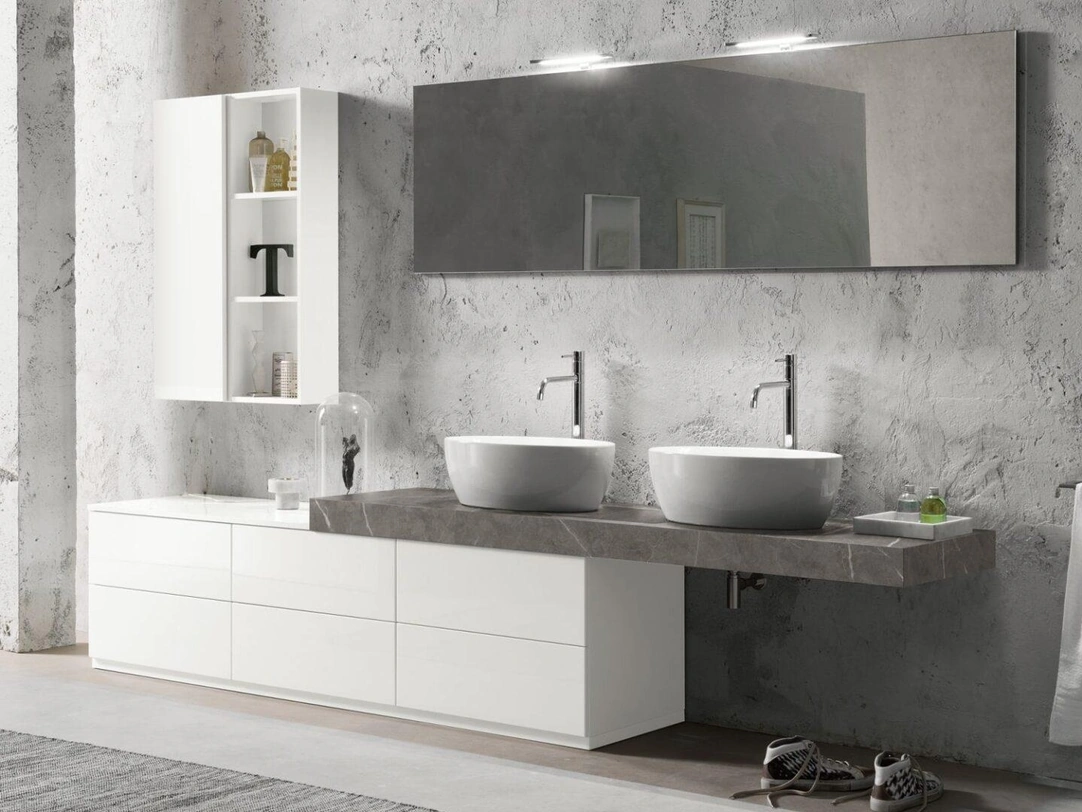 Mobile da Bagno a terra in laccato lucido e top in HPL finitura Grey Stone Evo Plus 08 di Synergie