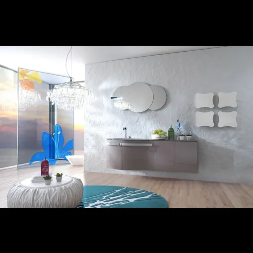 Mobile da Bagno sospeso in laccato lucido e top in vetro Forme Curvi 04 di Synergie