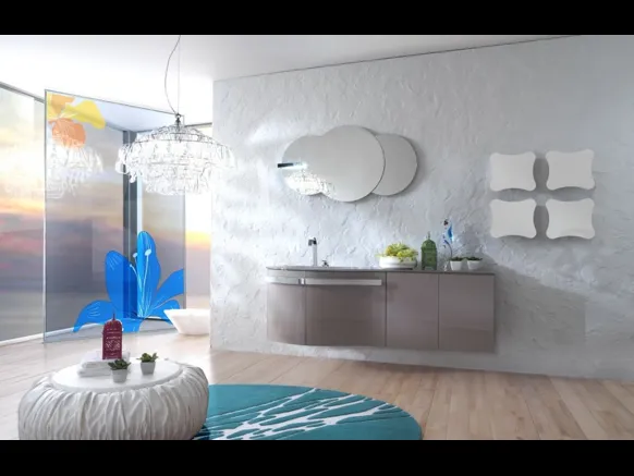 Mobile da Bagno sospeso in laccato lucido e top in vetro Forme Curvi 04 di Synergie