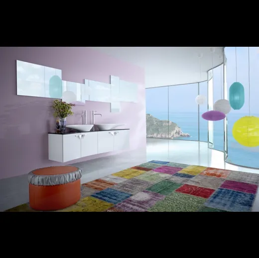 Mobile da Bagno sospeso in laccato bianco con top in vetro Forme Curvi 08 di Synergie