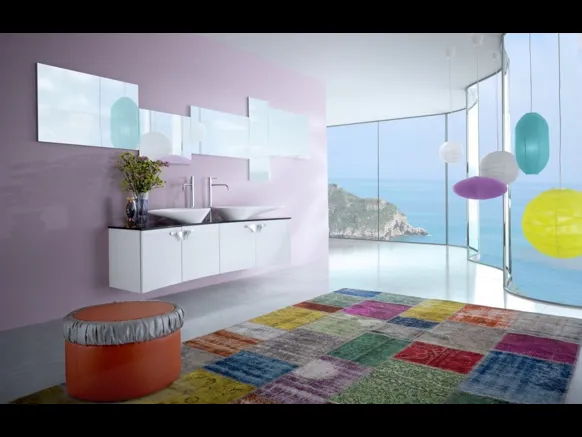 Mobile da Bagno sospeso in laccato bianco con top in vetro Forme Curvi 08 di Synergie