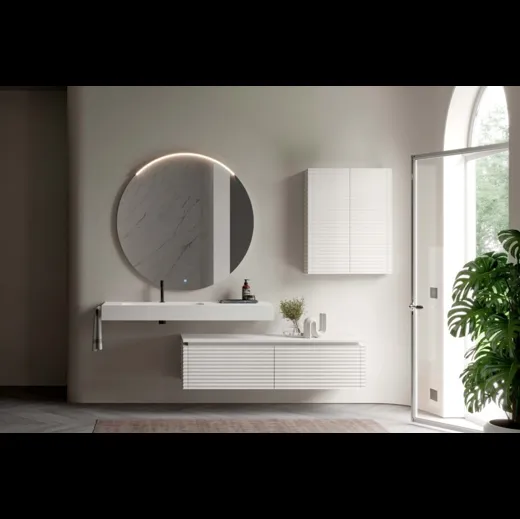 Mobile da Bagno sospeso in rovere laccato neve Dolcevita 06 di Ideagroup