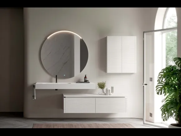 Mobile da Bagno sospeso in rovere laccato neve Dolcevita 06 di Ideagroup