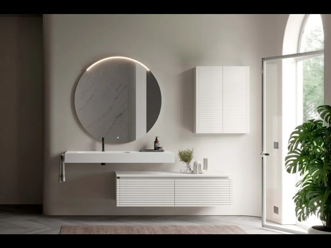 Mobile da Bagno sospeso in rovere laccato neve Dolcevita 06 di Ideagroup