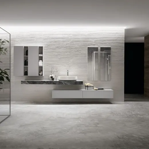 Mobile da Bagno sospeso in laccato opaco e top in Gres Miyo 02 di Synergie