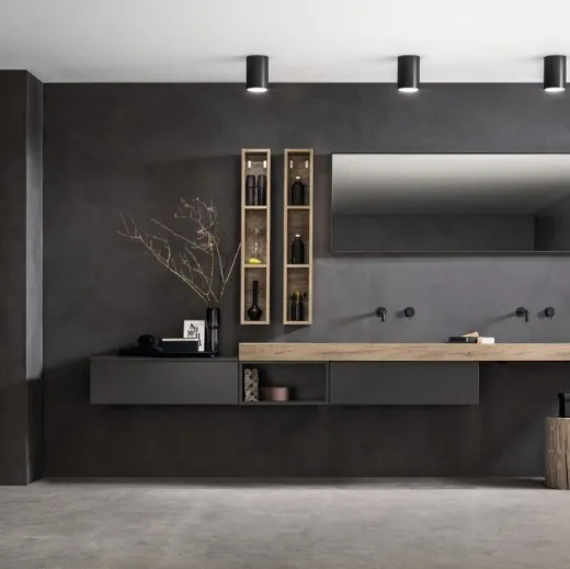 Mobile da Bagno sospeso laccato opaco e top in laminato effetto legno Miyo 05 di Synergie