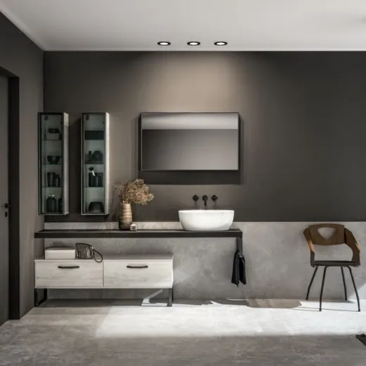 Mobile da Bagno a terra in laminato effetto legno e top in Gres Miyo 10 di Synergie