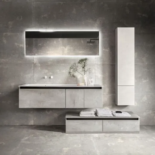 Mobile da Bagno a terra in laminato effetto Cemento Miyo 12 di Synergie