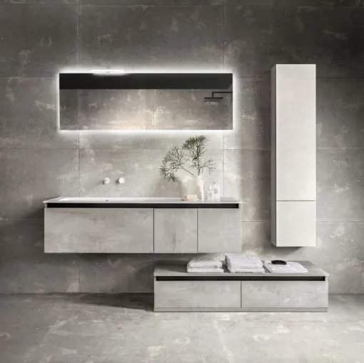 Mobile da Bagno a terra in laminato effetto Cemento Miyo 12 di Synergie