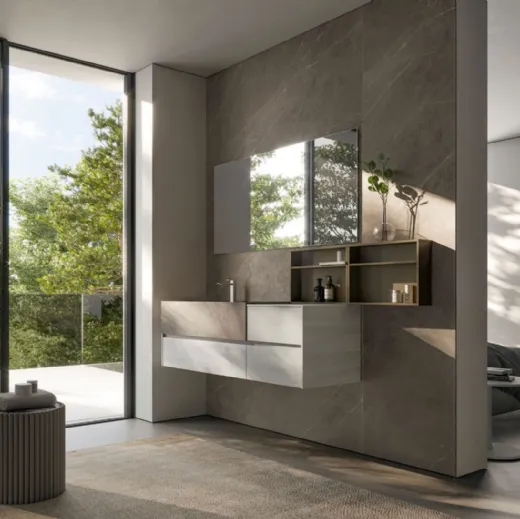 Mobile da Bagno sospeso in HPL con lavabo integrato in Gres Pietra Piasentina Nyù 16 di Ideagroup