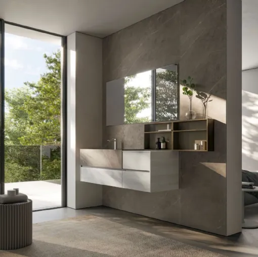 Mobile da Bagno sospeso in HPL con lavabo integrato in Gres Pietra Piasentina Nyù 16 di Ideagroup