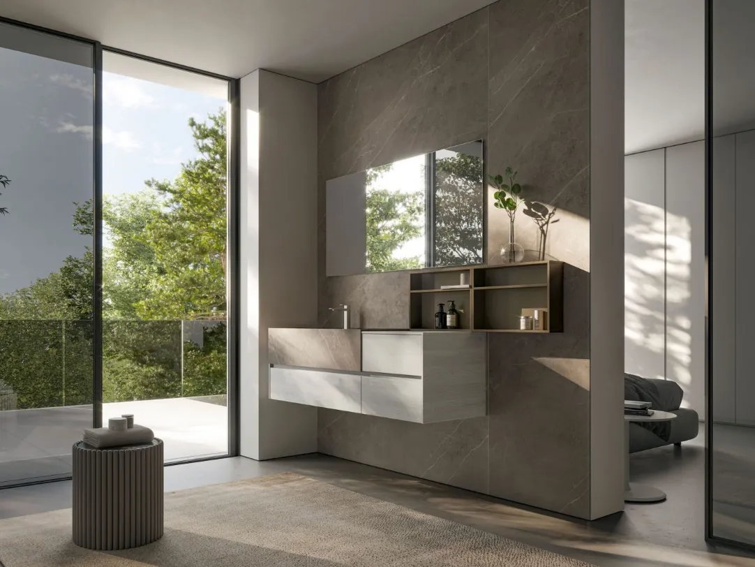 Mobile da Bagno sospeso in HPL con lavabo integrato in Gres Pietra Piasentina Nyù 16 di Ideagroup