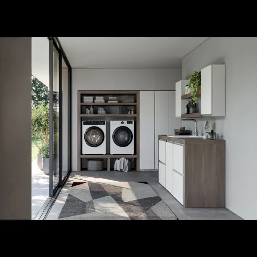 Mobile per lavanderia in laccato bianco opaco e melaminico Olmo Spazio Time 03 di Ideagroup