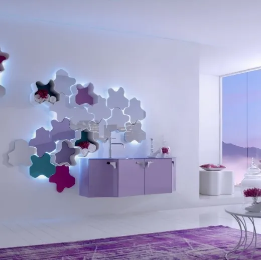 Mobile da Bagno sospeso Forme Curvi 07 in laccato opaco e lucido di Synergie