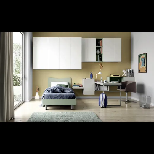 Cameretta salvaspazio Space 012 in laccato opaco con armadio sospeso di Spagnol Mobili