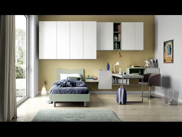 Cameretta salvaspazio Space 012 in laccato opaco con armadio sospeso di Spagnol Mobili