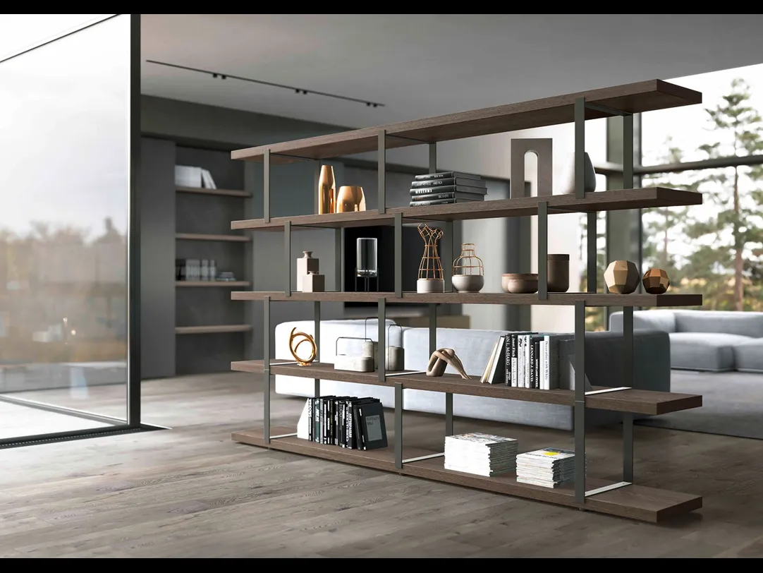 Libreria divisoria New York in Rovere Grigio di Olivieri