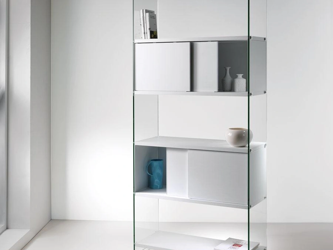 Libreria componibile divisoria in vetro e laminato Byblos di Pezzani