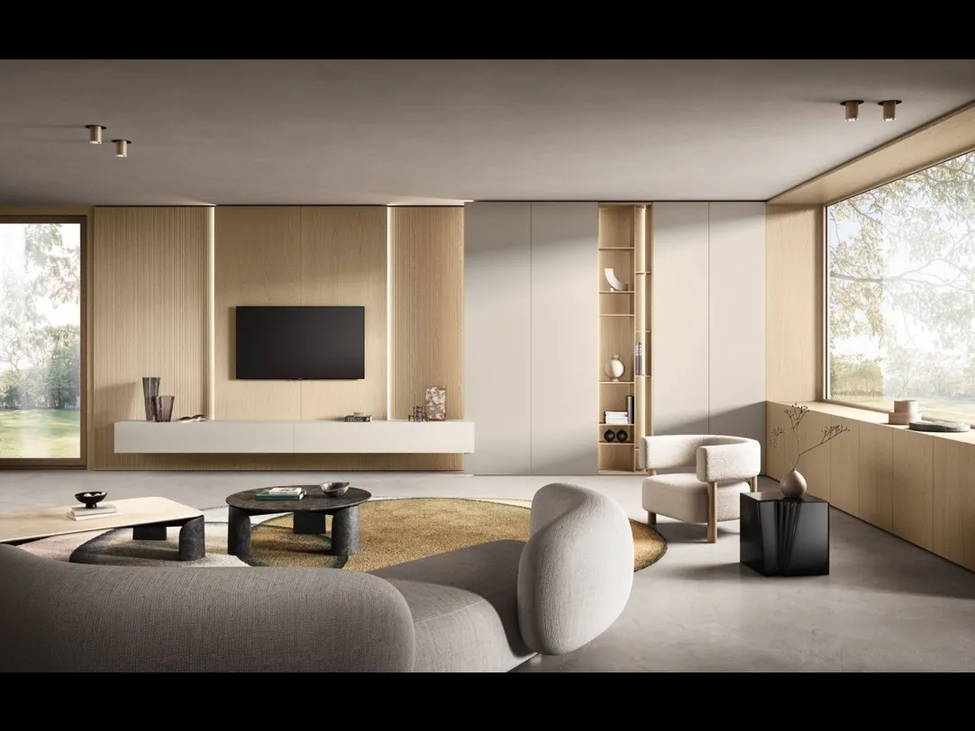 Parete Attrezzata Dress Code 006 in laccato e rovere di Olivieri