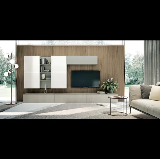 Parete Attrezzata Living 811 in laccato opaco e melaminico di Spagnol Mobili