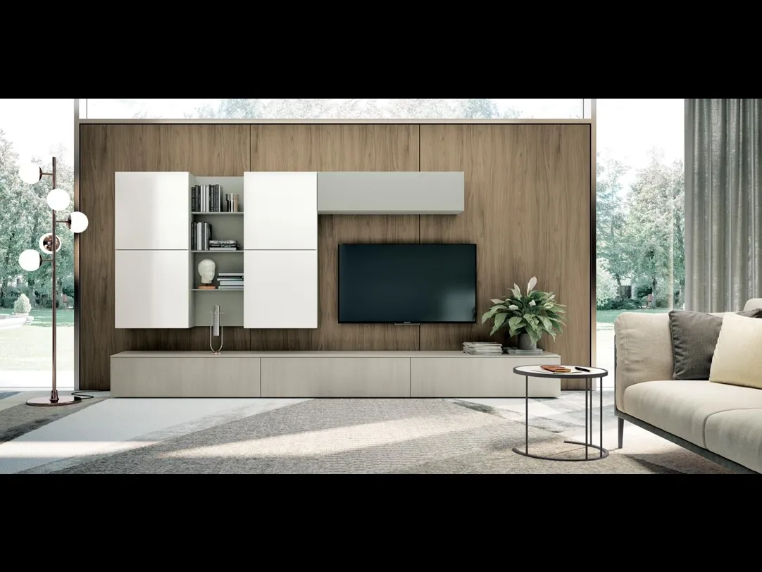 Parete Attrezzata Living 811 in laccato opaco e melaminico di Spagnol Mobili