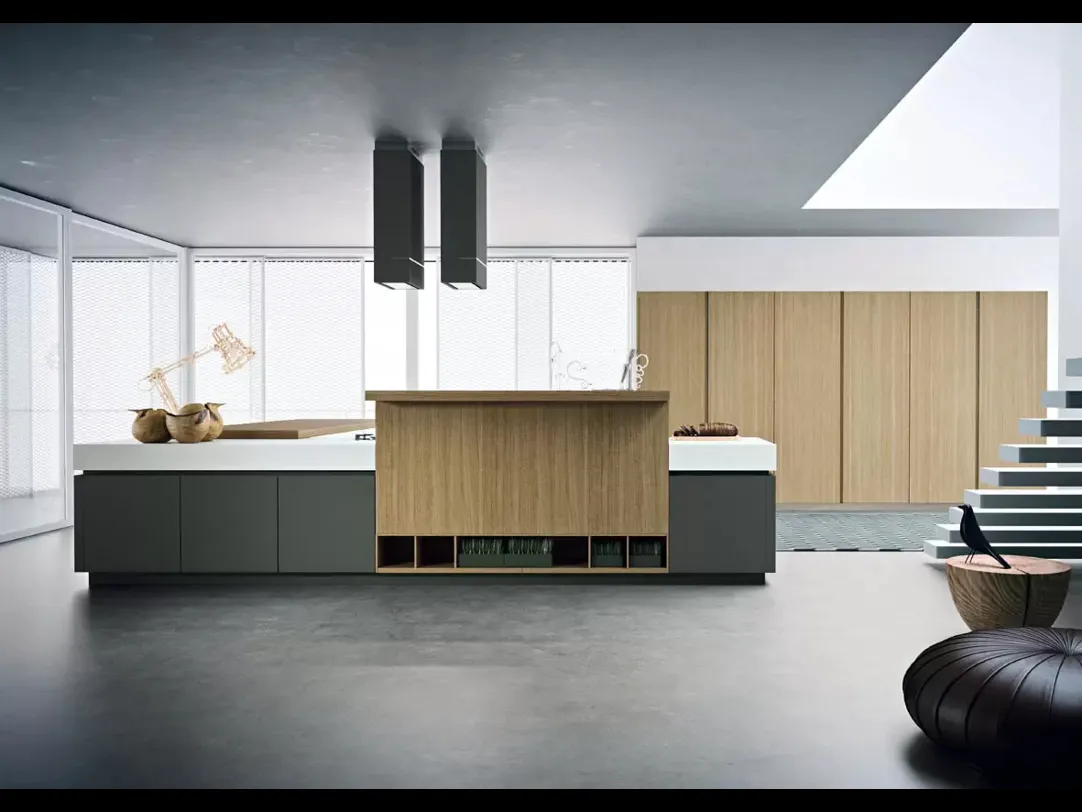 Cucina Moderna Area 22 30° con isola in laccato opaco e essenza Rovere di Dibiesse