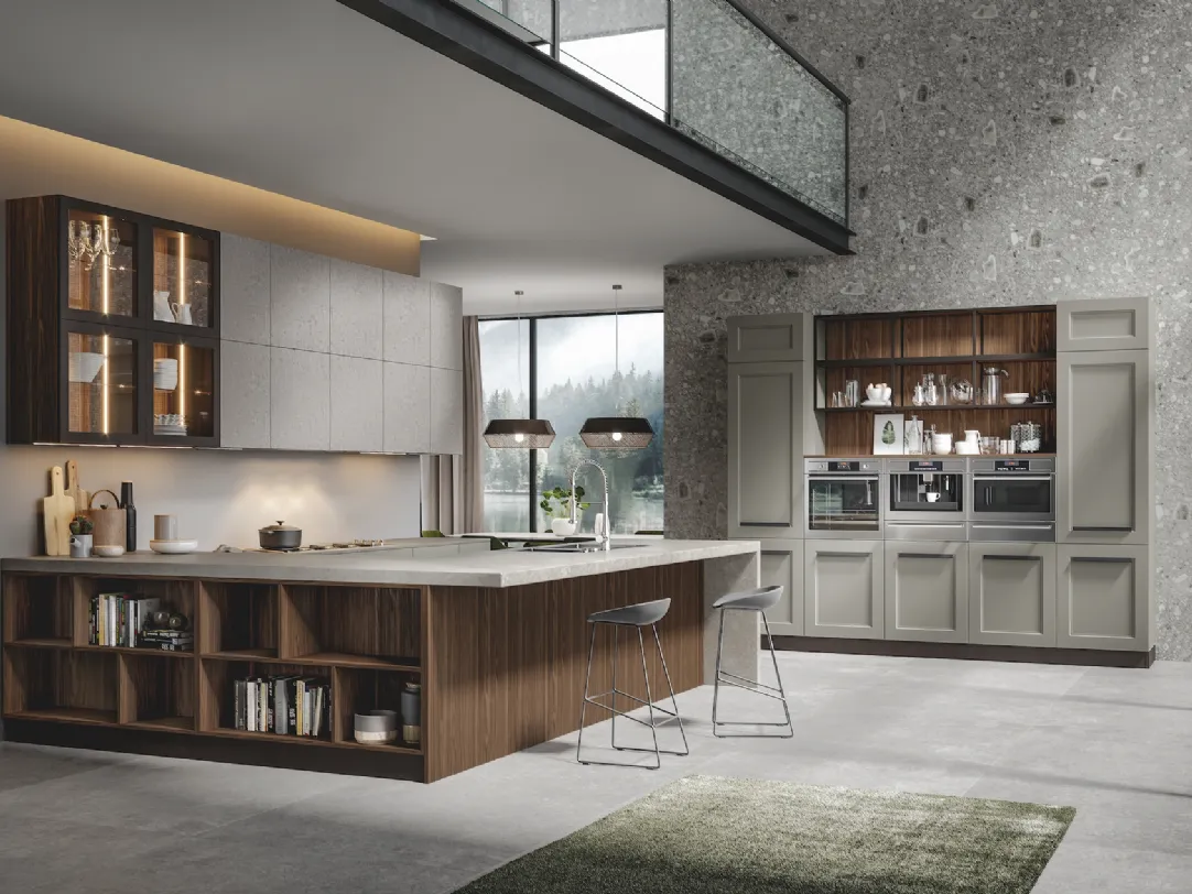 Cucina Moderna Boston con penisola in laccato e melaminico di Home Cucine