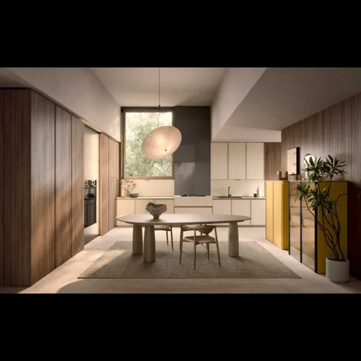 Cucina Moderna Coco angolare in laminam travertino e essenza di Dibiesse
