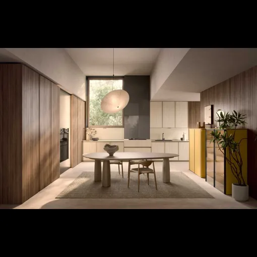 Cucina Moderna Coco angolare in laminam travertino e essenza di Dibiesse