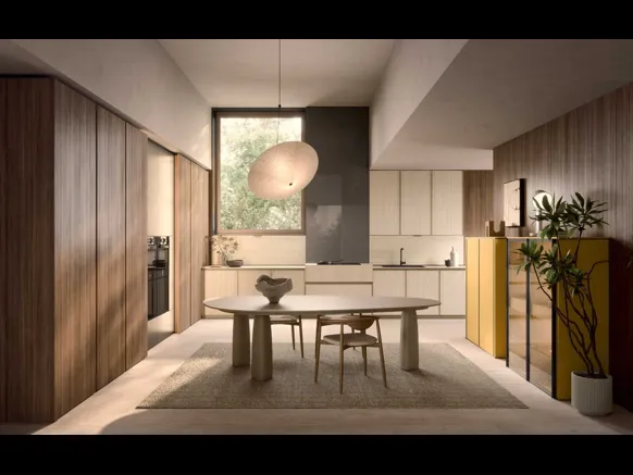 Cucina Moderna Coco angolare in laminam travertino e essenza di Dibiesse