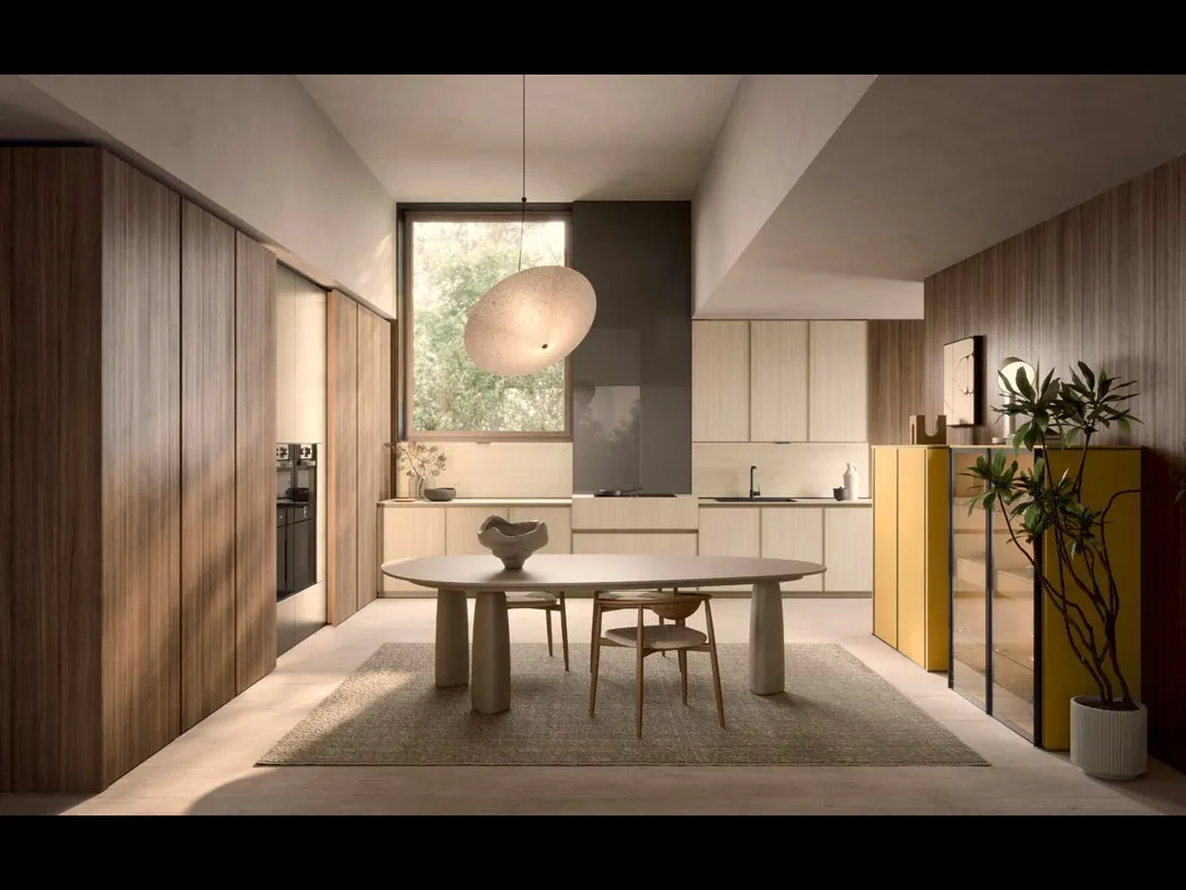Cucina Moderna Coco angolare in laminam travertino e essenza di Dibiesse