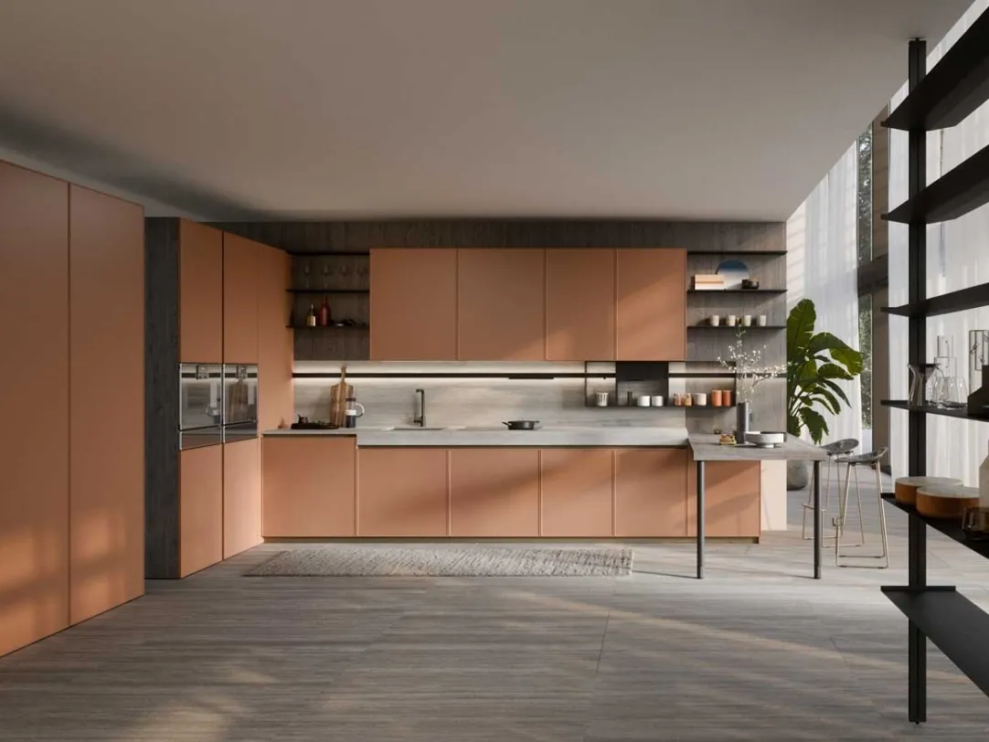 Cucina Moderna laccata Coco Light angolare con penisola di Dibiesse