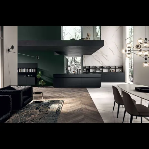 Cucina Moderna GI30 con penisola in laccato Nero opaco di Dibiesse