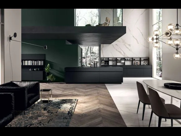 Cucina Moderna GI30 con penisola in laccato Nero opaco di Dibiesse