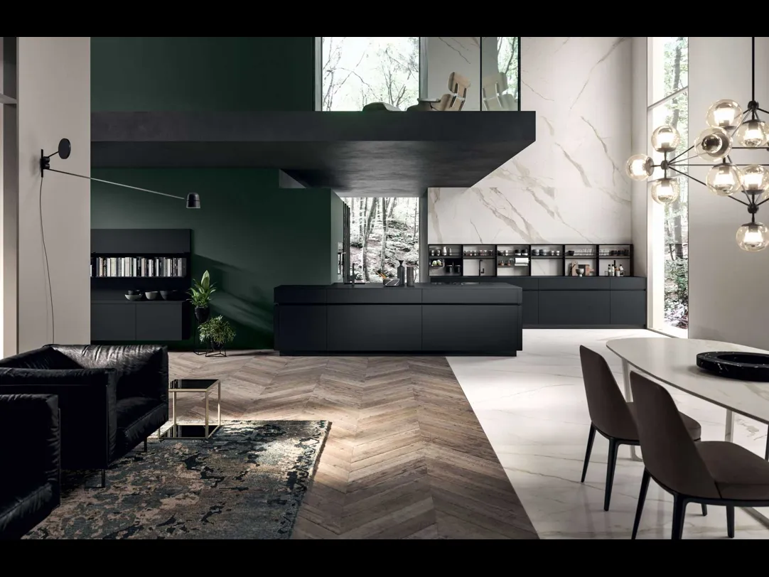 Cucina Moderna GI30 con penisola in laccato Nero opaco di Dibiesse