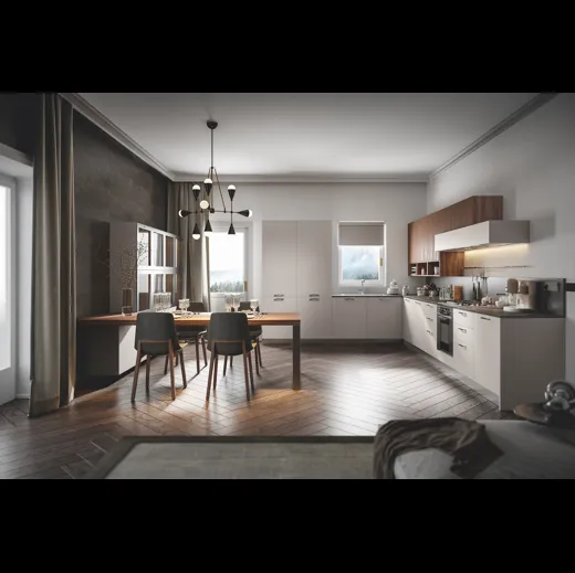 Cucina Moderna Genesi angolare in finitura pet Duna di Home Cucine