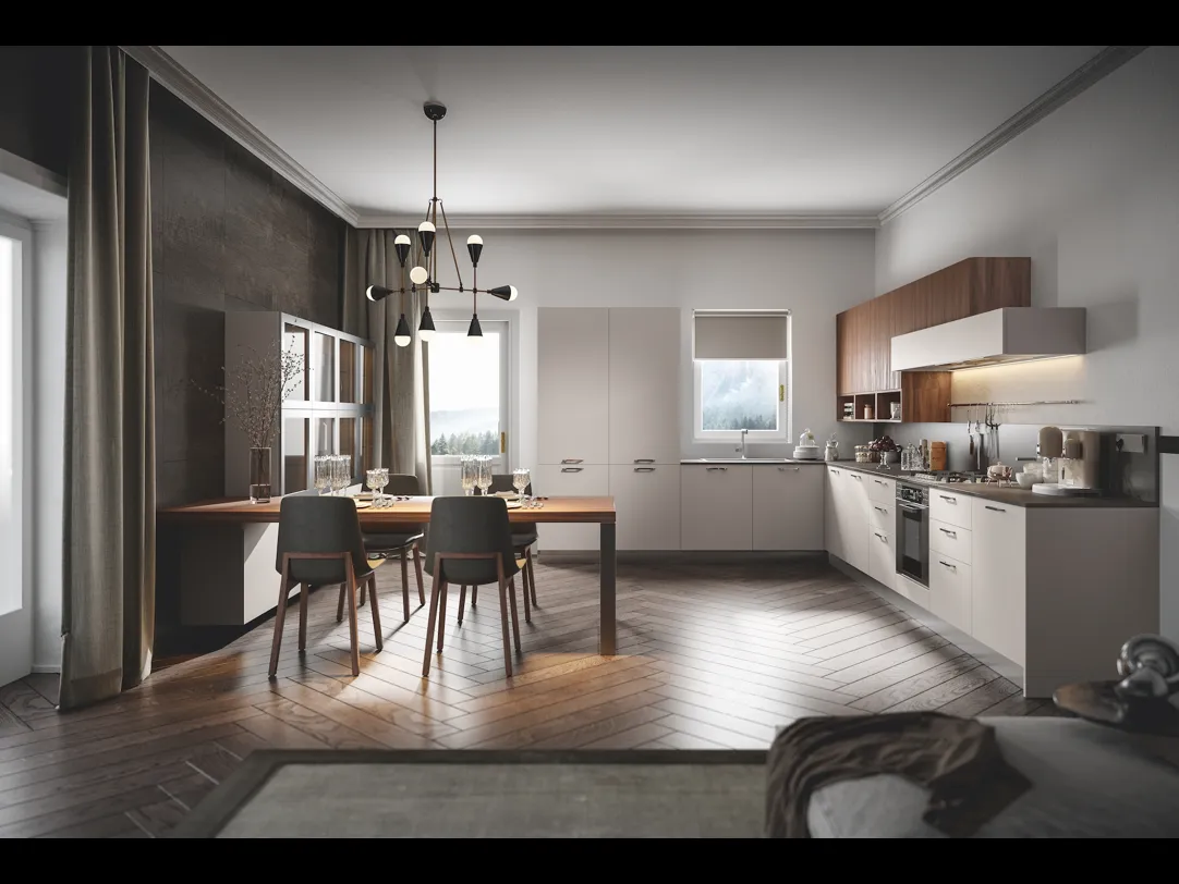 Cucina Moderna Genesi angolare in finitura pet Duna di Home Cucine