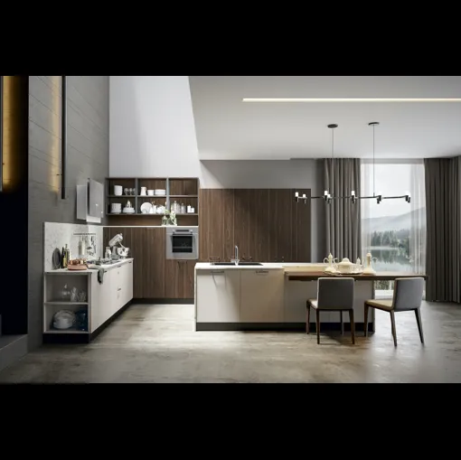 Cucina Moderna Genesi con isola in finitura pet Duna di Home Cucine