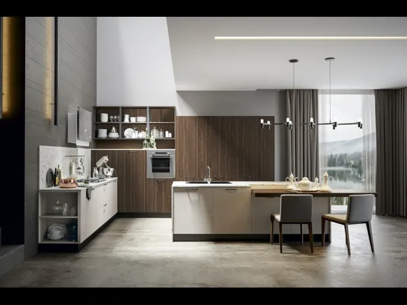 Cucina Moderna Genesi con isola in finitura pet Duna di Home Cucine